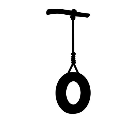 Tire swing silhouette. This image shows a silhouette of a hanging tire swing, often associated with childhood fun, outdoor play, and nostalgic moments in nature. Vector clipart illustration design.のイラスト素材
