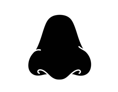 Carrot nose silhouette. This image features a bold outline of a symbolic carrot-shaped nose, highlighting its distinct shape and minimalistic artistic style. Vector clipart illustration design.のイラスト素材