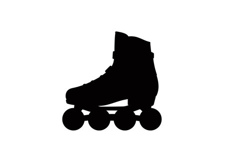 Roller skate silhouette. This image shows a black silhouette of a roller skate shoe, highlighting its sleek design and association with recreational skating. Vector clipart illustration design.のイラスト素材