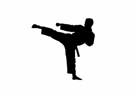 Taekwondo silhouette. This image shows a black silhouette of a person lifting a barbell, representing strength, endurance, and physical performance. Vector clipart illustration design.のイラスト素材