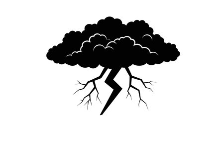 Thunderstorm silhouette. This image shows a black circle surrounded by jagged, sharp rays, resembling a sunburst or thunderstorm. Vector clipart illustration design.のイラスト素材