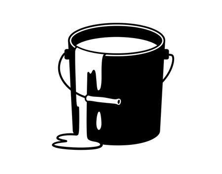 Paint bucket silhouette. This image shows a black and white design of a bucket filled with dripping paint, symbolizing creativity and artistic expression. Vector clipart illustration design.のイラスト素材