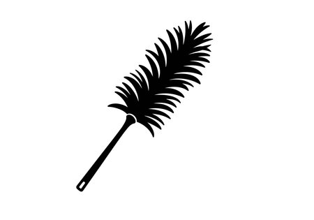 Feather duster silhouette. This image shows a black and white design of a feather duster with soft bristles and a handle, used for dusting surfaces. Vector clipart illustration design.のイラスト素材
