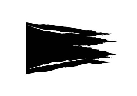 Torn flag silhouette. The image shows a black silhouette of a torn and ripped flag, suggesting damage or age. Vector clipart illustration design.のイラスト素材