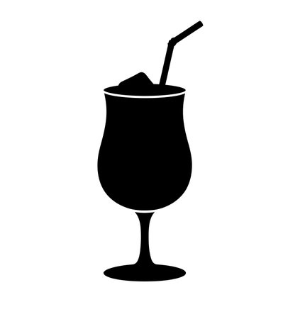 Drink silhouette. The image shows a black silhouette of a drink in a stemmed glass with a straw, likely a cold beverage or cocktail. Vector clipart illustration design.のイラスト素材