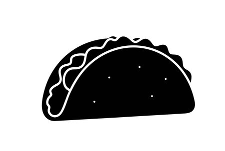 Taco silhouette. The image shows a black silhouette of a taco, a Mexican dish consisting of a tortilla wrap. Vector clipart illustration design.のイラスト素材