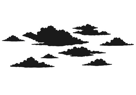 Sky silhouette. This image is a black silhouette of various clouds against a white background, capturing the essence of the sky. Vector clipart illustration design.のイラスト素材