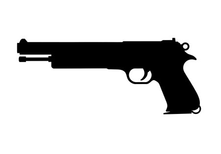 Gun silhouette. This image is a black silhouette of a handgun, a type of firearm and potential weapon. Vector clipart illustration design.のイラスト素材