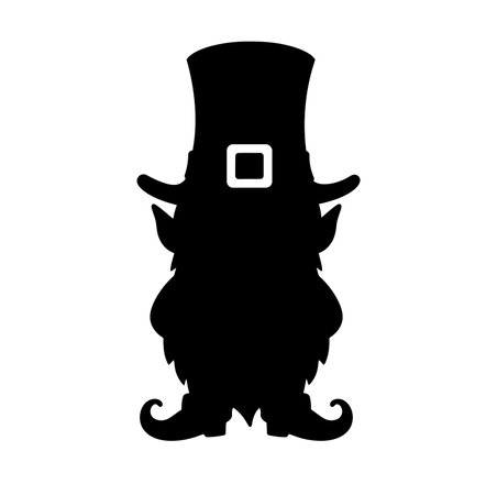 Leprechaun silhouette. This image shows a black leprechaun outline with a hat, beard, and shoes. Vector clipart illustration design.のイラスト素材