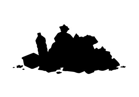 Garbage silhouette. This image shows a black garbage pile outline with bottles and containers, representing waste. Vector clipart illustration design.のイラスト素材