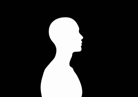 White silhouette. This image shows a white human face profile outline on a black background. Vector...