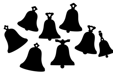 Bells silhouette. This image shows black bell outlines, possibly church bells, for festive celebrations. Vector clipart illustration design.のイラスト素材