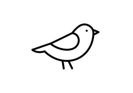 Bird stick drawing. This black and white outline presents a highly simplified "stick figure" bird, emphasizing a minimalist and easy-to-draw style. Vector sketch line art draw.のイラスト素材