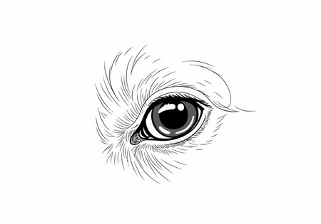 Dog eye drawing. It is a black and white outline image of a dog's eye, a detailed and expressive canine vision. Vector sketch line art draw.のイラスト素材