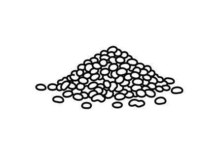 Fish food drawing. It is a black and white outline image of a pile of fish food, typically in pellet or flake form, for feeding aquatic animals. Vector sketch line art draw.のイラスト素材