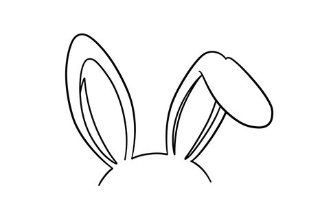 Bunny ear drawing. It is a black and white outline image of bunny ears, a recognizable and simple symbol often associated with rabbits and Easter. Vector sketch line art draw.のイラスト素材