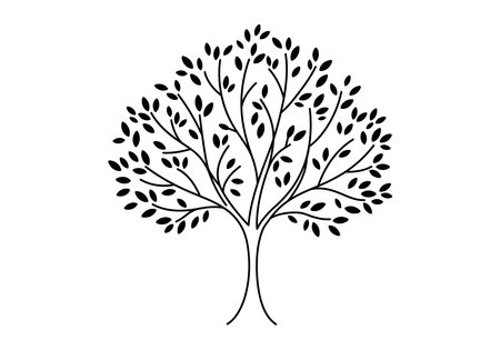 Gratitude tree drawing. It is a vector sketch line art drawing of a tree with many small leaves, symbolizing gratitude, growth, and appreciation. Vector sketch line art draw.のイラスト素材