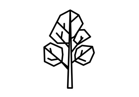 Geometric tree drawing. It is a vector sketch line art drawing of a tree with sharp, angular shapes, giving a modern, abstract feel. Vector sketch line art draw.のイラスト素材