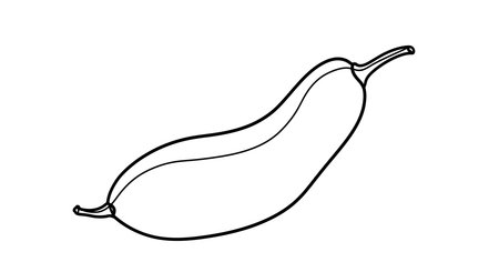 Snake gourd drawing. It is a black and white outline image of a snake gourd, an elongated vegetable used in various cuisines. Vector sketch line art draw.のイラスト素材