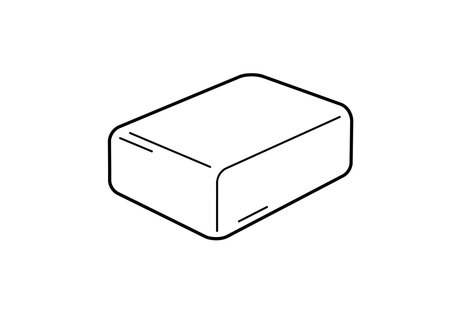 Butter drawing. It is a black and white outline image of a rectangular stick or block of butter, a common dairy product. Vector sketch line art draw.のイラスト素材
