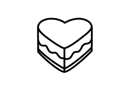 Heart shape cake drawing. It is a black and white outline of a heart-shaped cake or dessert, ideal for love-themed celebrations. Vector sketch line art draw.のイラスト素材