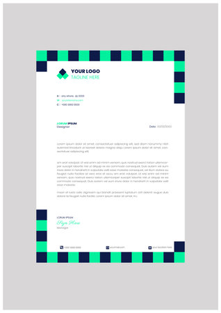 Professional Letterhead Template Design with Green and Blue Colors, Vector Illustrationのイラスト素材