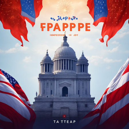 Patriotic greeting card against american flag and capitol buildingの写真素材