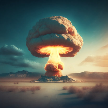 3D render of a huge explosion with smoke coming out of it.