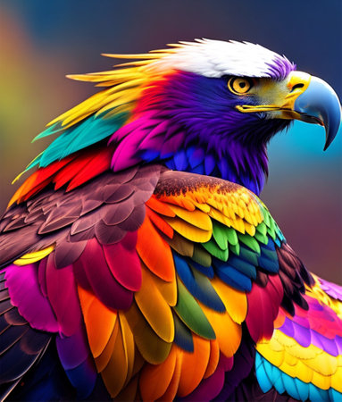 Portrait of a beautiful bird in the colors of the rainbow.の素材