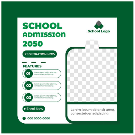 School Admission, social media post template. vector illustration eps 10. green backgroundのイラスト素材