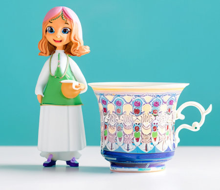 Ceramic figurine of a girl with a cup of coffeeの素材