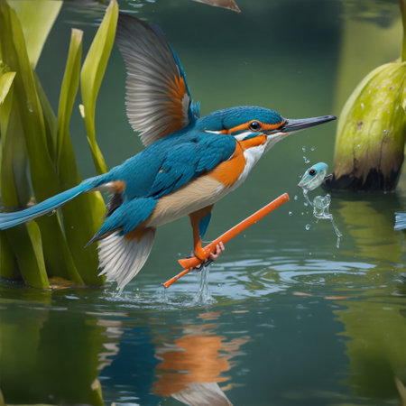 Kingfisher catching fish in the pond. Wildlife scene from nature.の素材