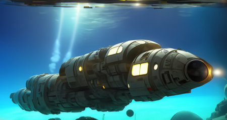 3D Illustration of a Spaceship in the deep space.の素材