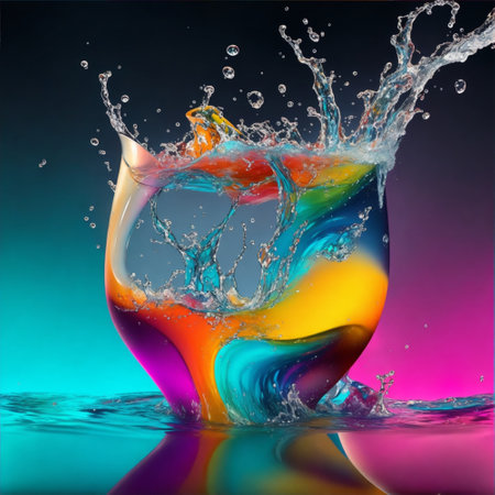 Colorful water splash on a black background. 3d rendering.の素材