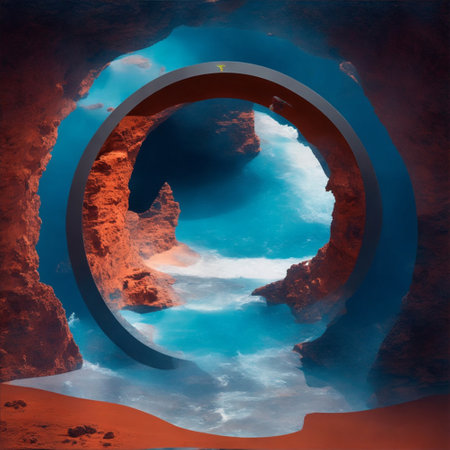 Hole in the rock. 3D render. Conceptual image.の素材