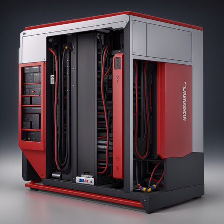 3d render of server with red hard disk drive on gray backgroundの素材