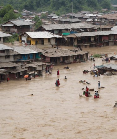 Mekong River, Myanmar - Feb 14, 2016. People on the street in Mekong river, Myanmar. Mekong river is the main source of water in Myanmar.の素材