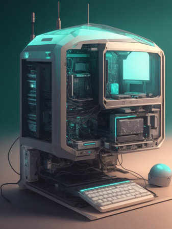 3d illustration of an old computer monitor and a computer mouse.の素材