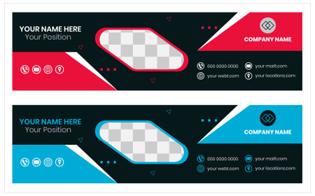 Email Signature Set of modern horizontal banner template in red, blue and black colorsのイラスト素材