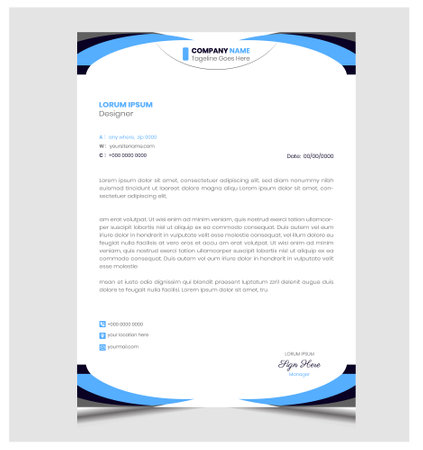 Professional Letterhead Template Design with Blue Background, Vector Illustration.のイラスト素材