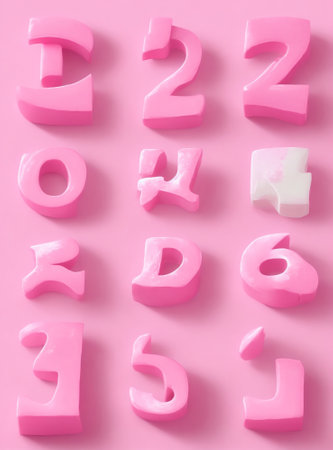 Alphabet made of plasticine on a pink background, top viewの素材