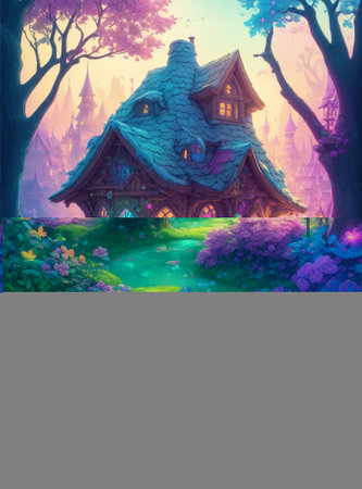 Illustration of a fairy tale house in the forest. Digital paintingの素材