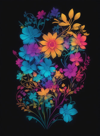 abstract floral background with colorful flowers and leaves, hand-drawingの素材