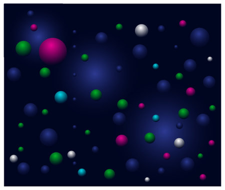 abstract background with multicolored balls on a dark blue backgroundのイラスト素材