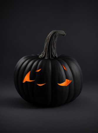 Halloween pumpkin with scary face isolated on black background. 3d renderの素材