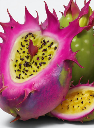 dragon fruit on a white background, close-up of a dragon fruitの素材