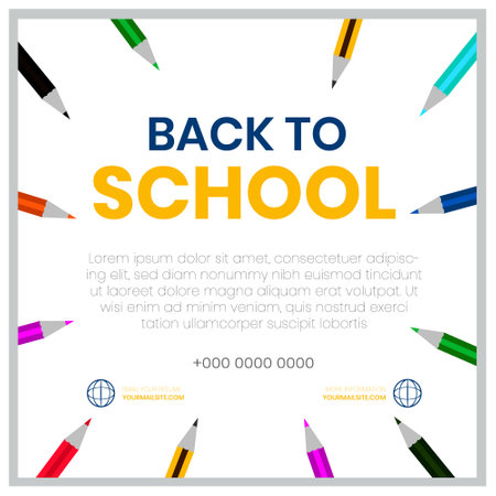 Back to school background with colored pencils and text. Vector illustrationのイラスト素材