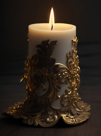 Burning candle on dark background, close-up. Shallow DOFの素材