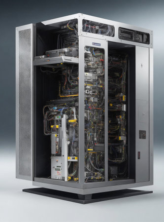 Modern server room with cooling system. 3d render. Front view.の素材