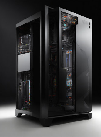 server room with servers in a technology data center 3d render imageの素材
